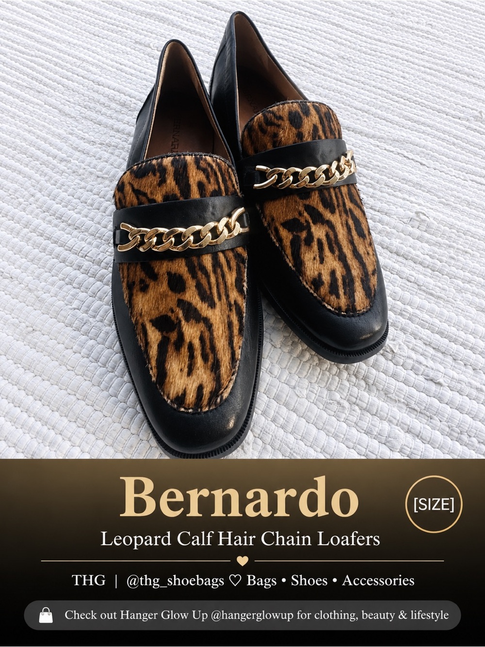Bernardo Leopard Calf Hair & Leather Chain Loafers NWT